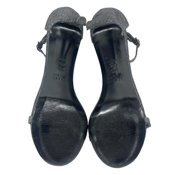 Stuart Weitzman Nudistcurve Lurex Glitter 75mm Sandals Black Gray Size 7M - Picture 10 of 14